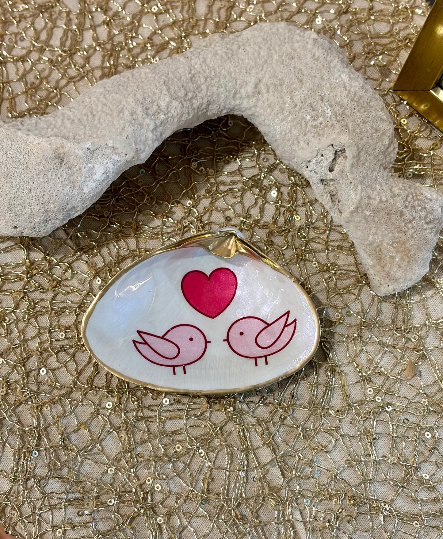 Love Birds Clam Shell Trinket Dish