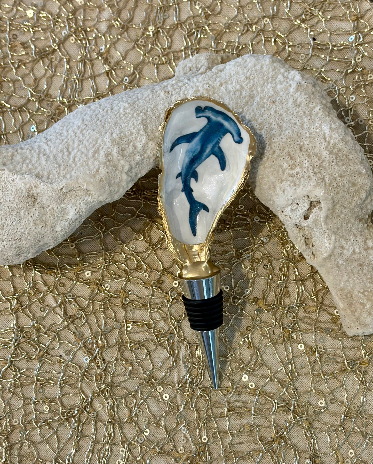 Hammerhead Shark Oyster Shell Wine Stopper