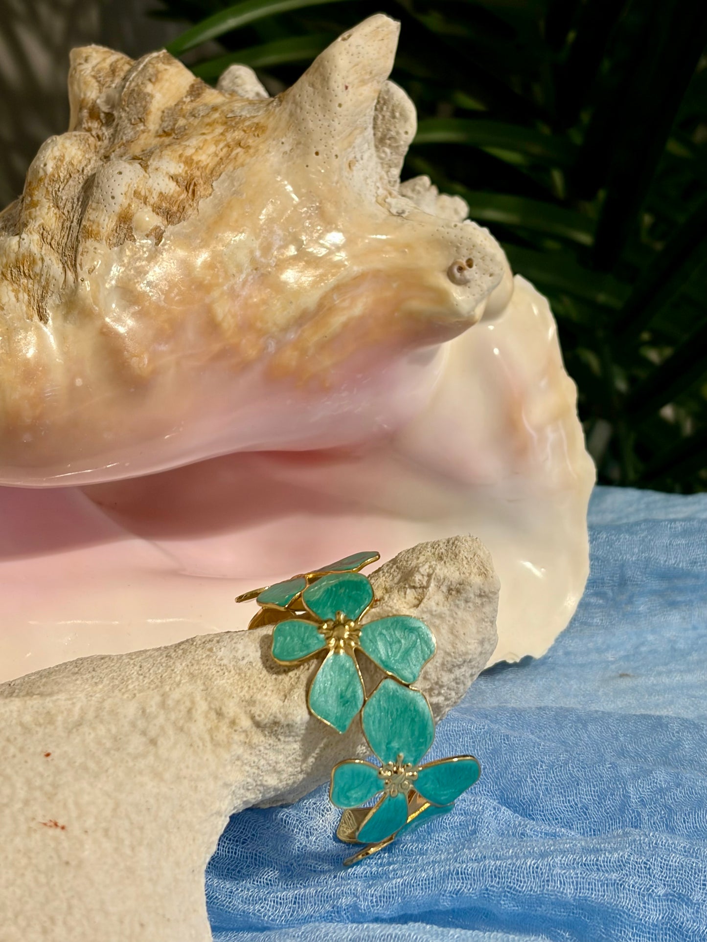 Tropical Turqiouse Flower Cuff Bracelet