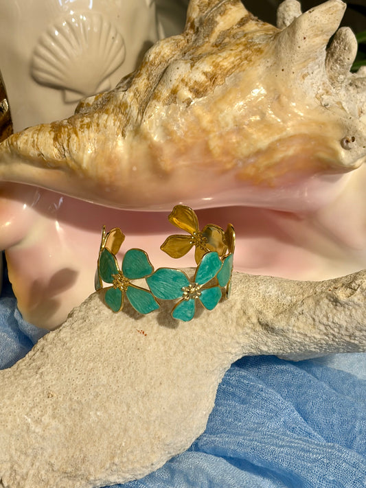 Tropical Turqiouse Flower Cuff Bracelet