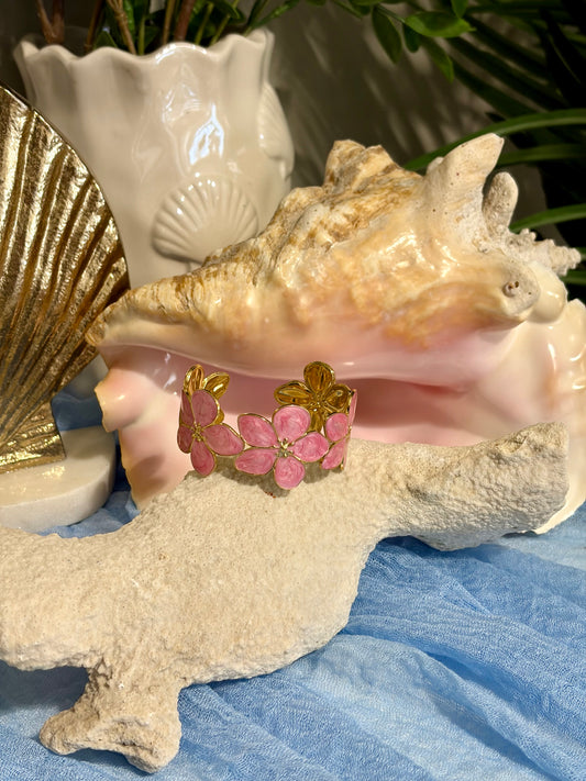 Tropical Pink Flower Cuff Bracelet