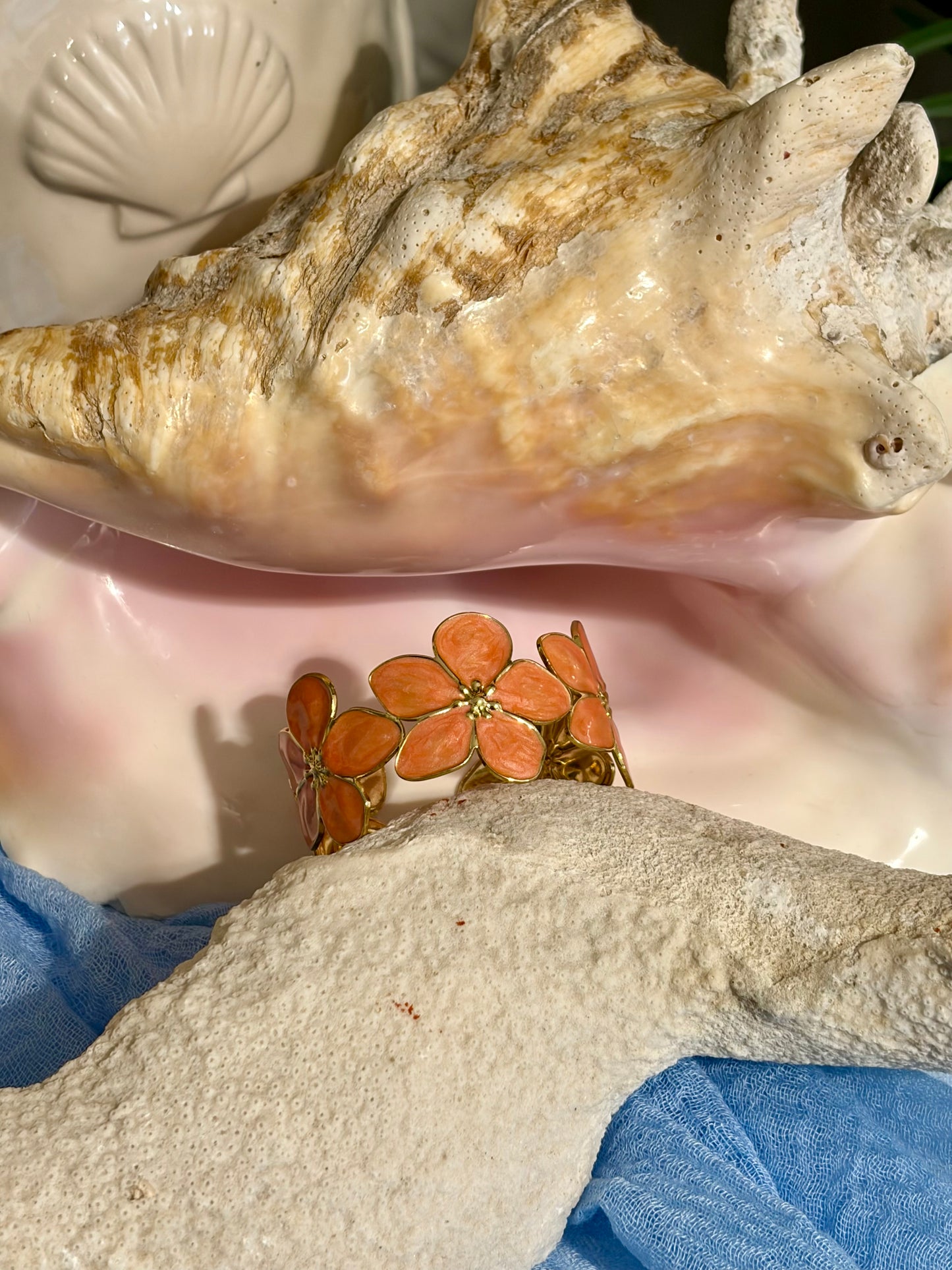 Tropical Coral Flower Cuff Bracelet