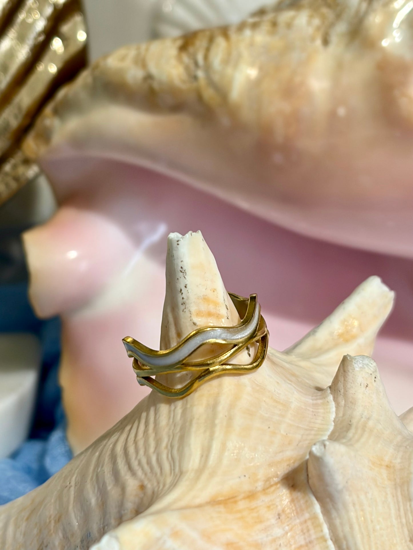 White Ocean Wave Ring