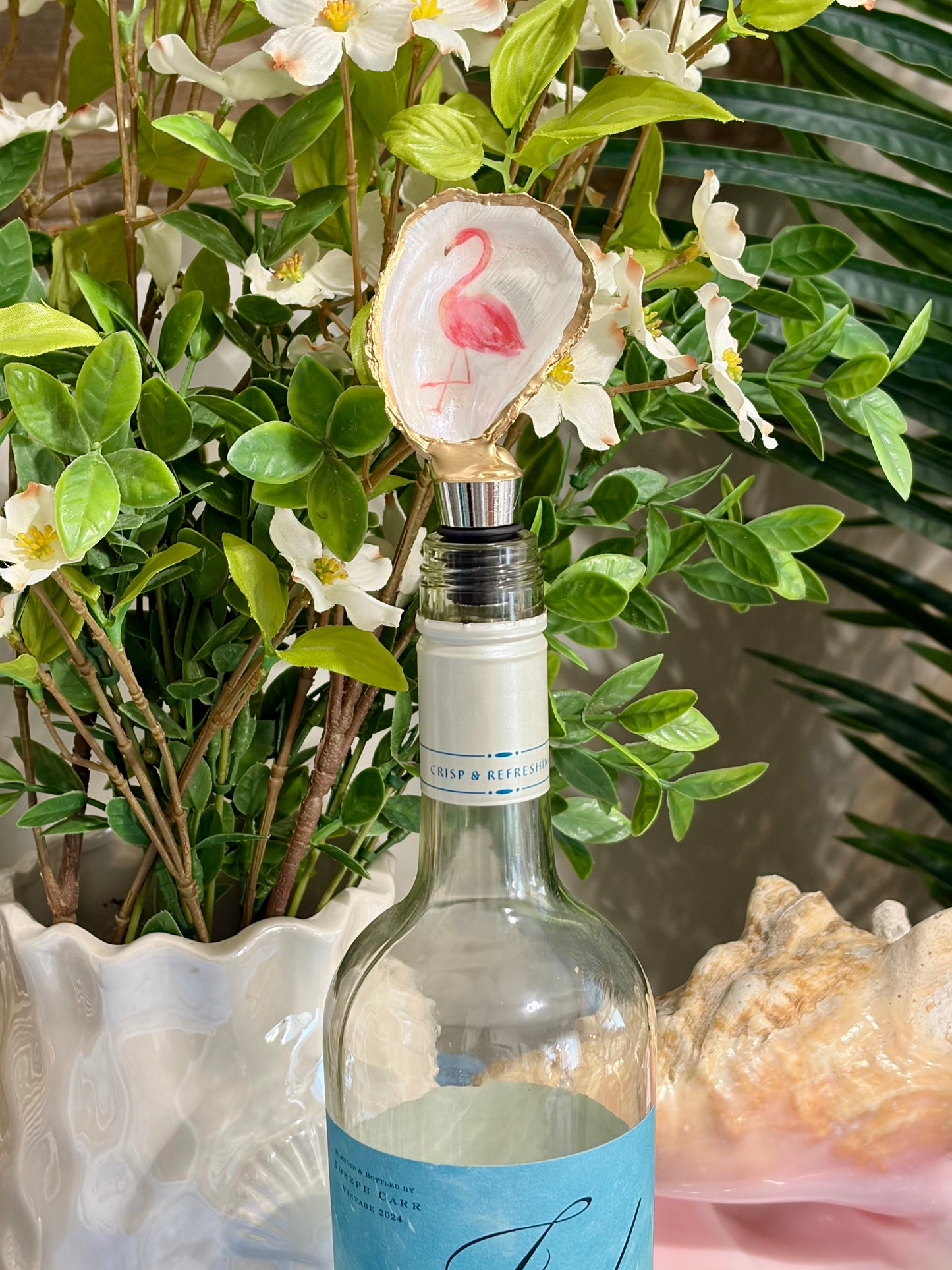 Flamingo Oyster Shell Wine Stopper