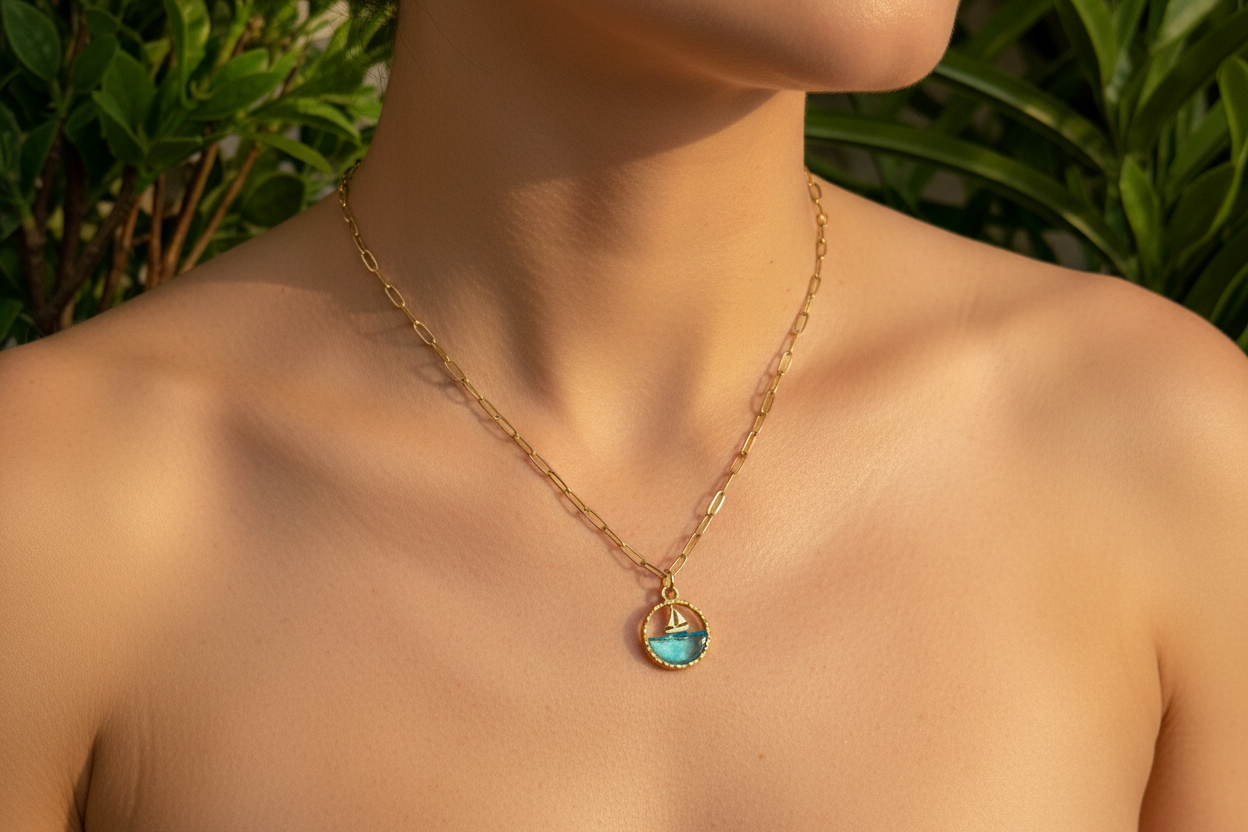 Sailboat on Water Necklace