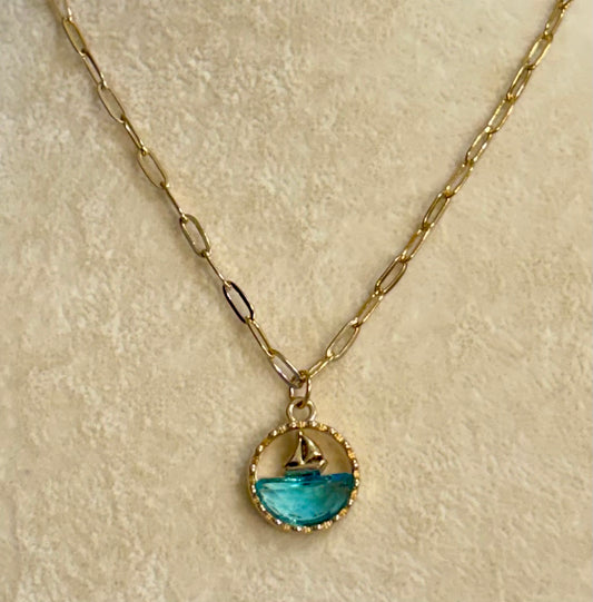 Sailboat on Water Necklace