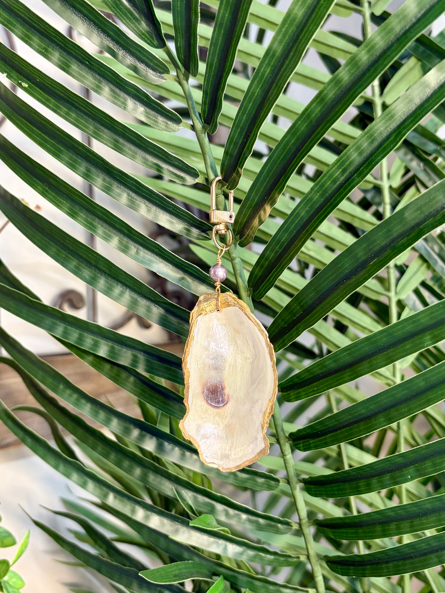 Naturally Pearly Oyster Shell Bag Charm/Keychain