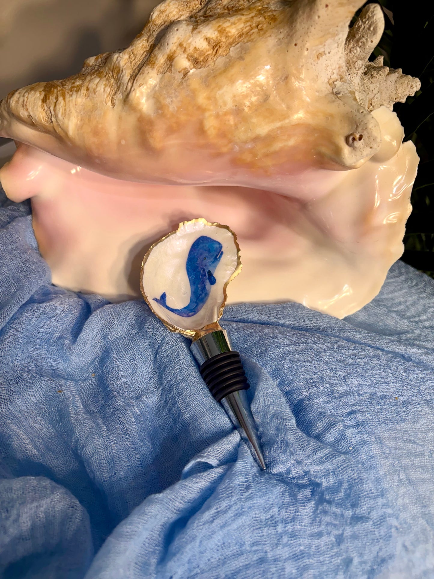 Whale Oyster Shell Wine Stopper