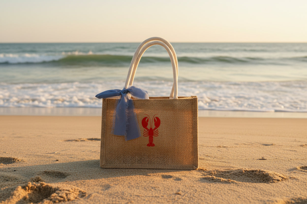 Lobster Mini Burlap Tote Bag