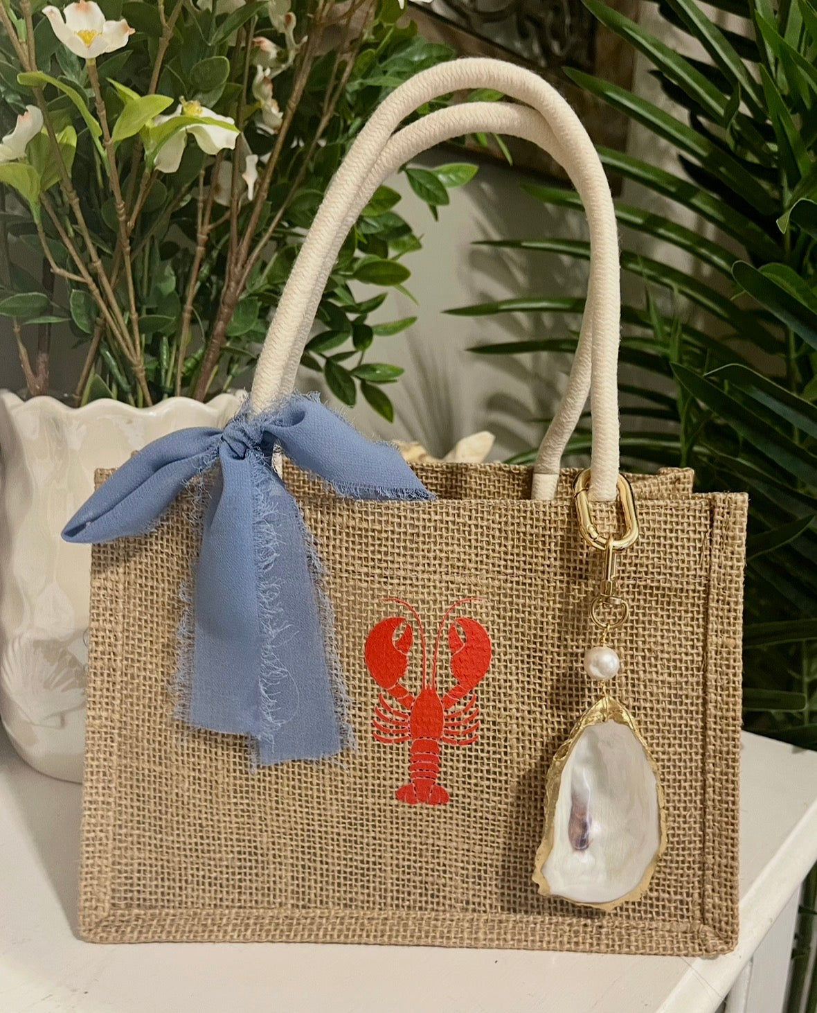 Lobster Mini Burlap Tote Bag