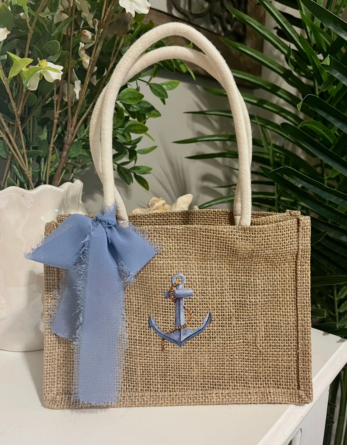 Anchor Mini Burlap Tote Bag