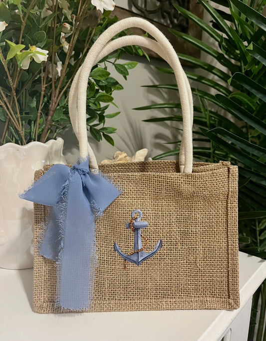 Anchor Mini Burlap Tote Bag