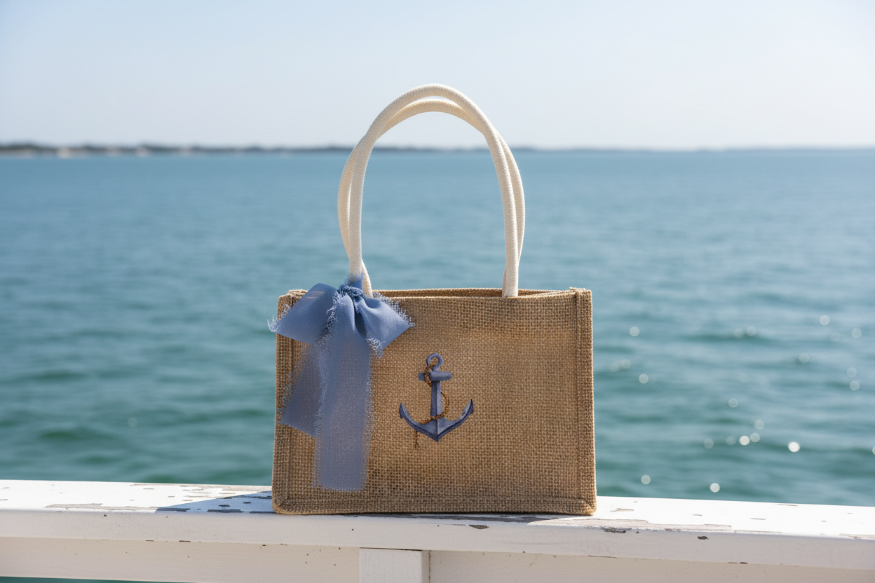 Anchor Mini Burlap Tote Bag