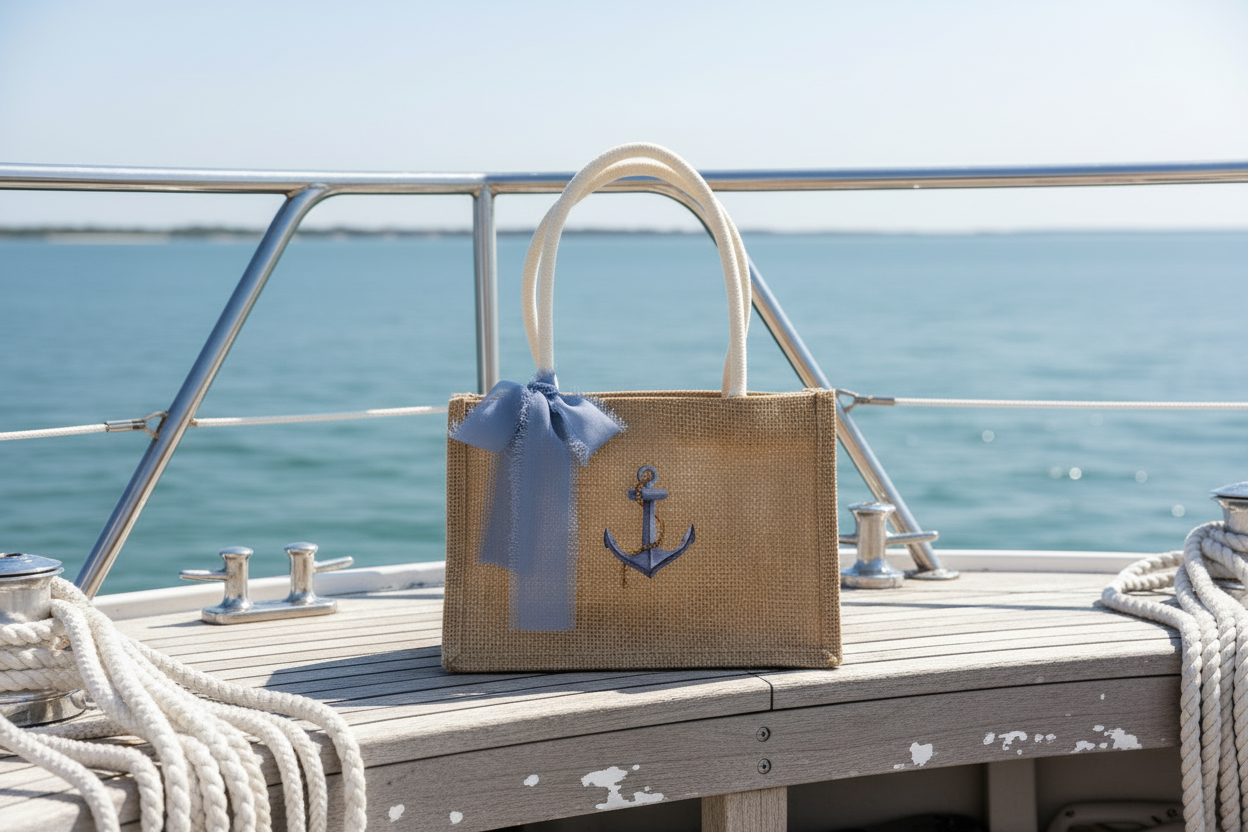 Anchor Mini Burlap Tote Bag