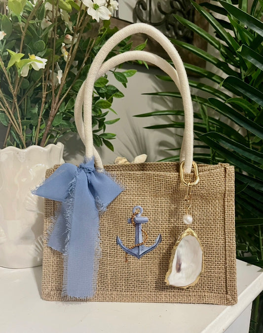 Anchor Mini Burlap Tote Bag