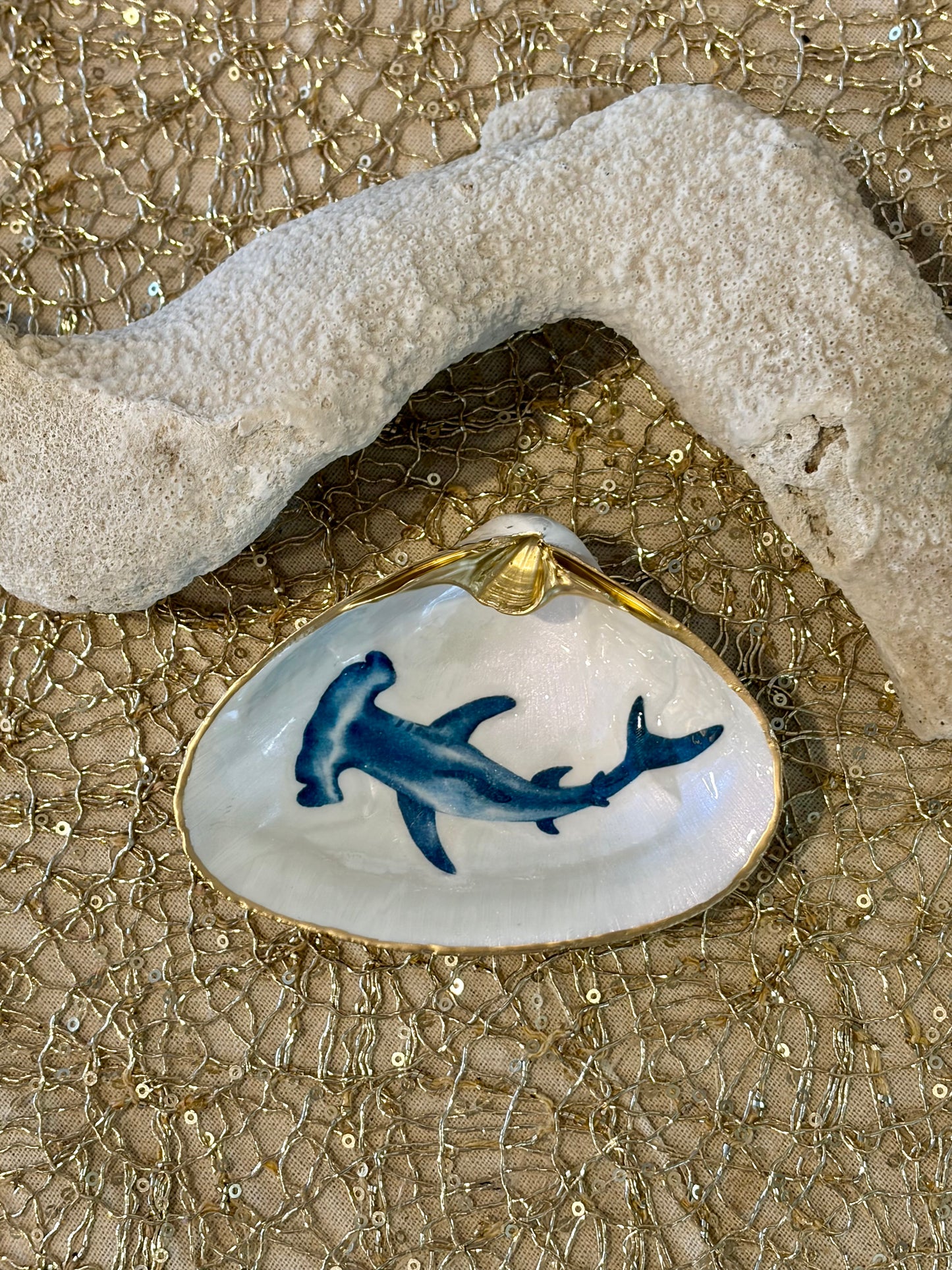 Hammerhead Shark Clam Shell Trinket Dish