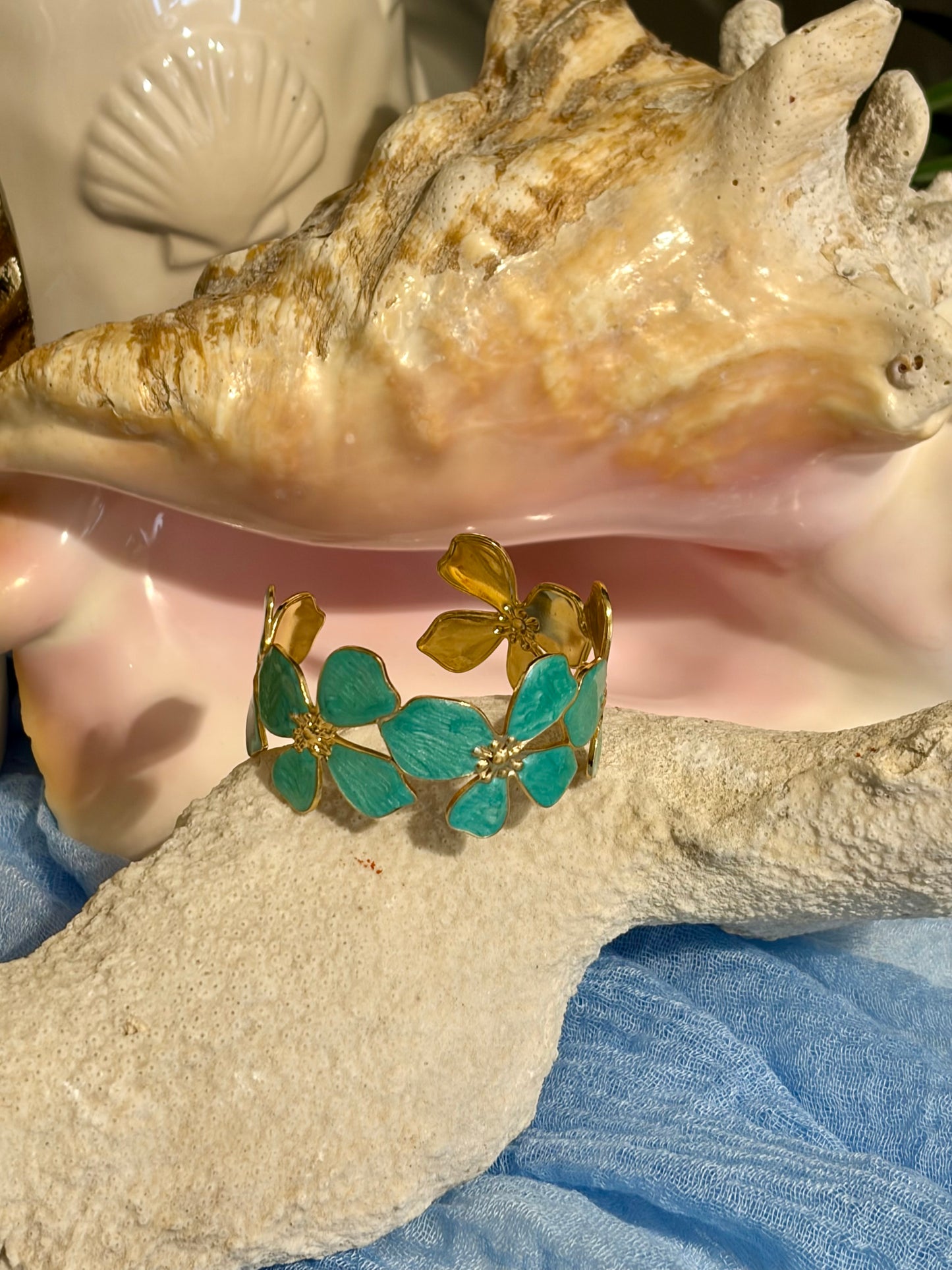 Tropical Turqiouse Flower Cuff Bracelet