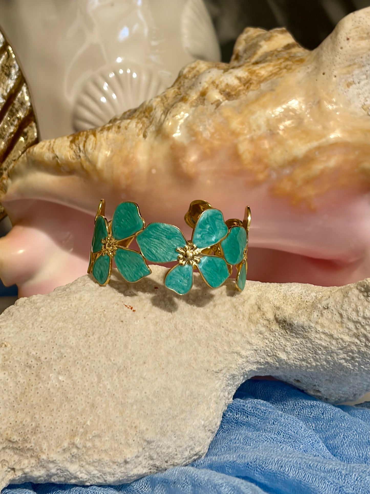 Tropical Turqiouse Flower Cuff Bracelet