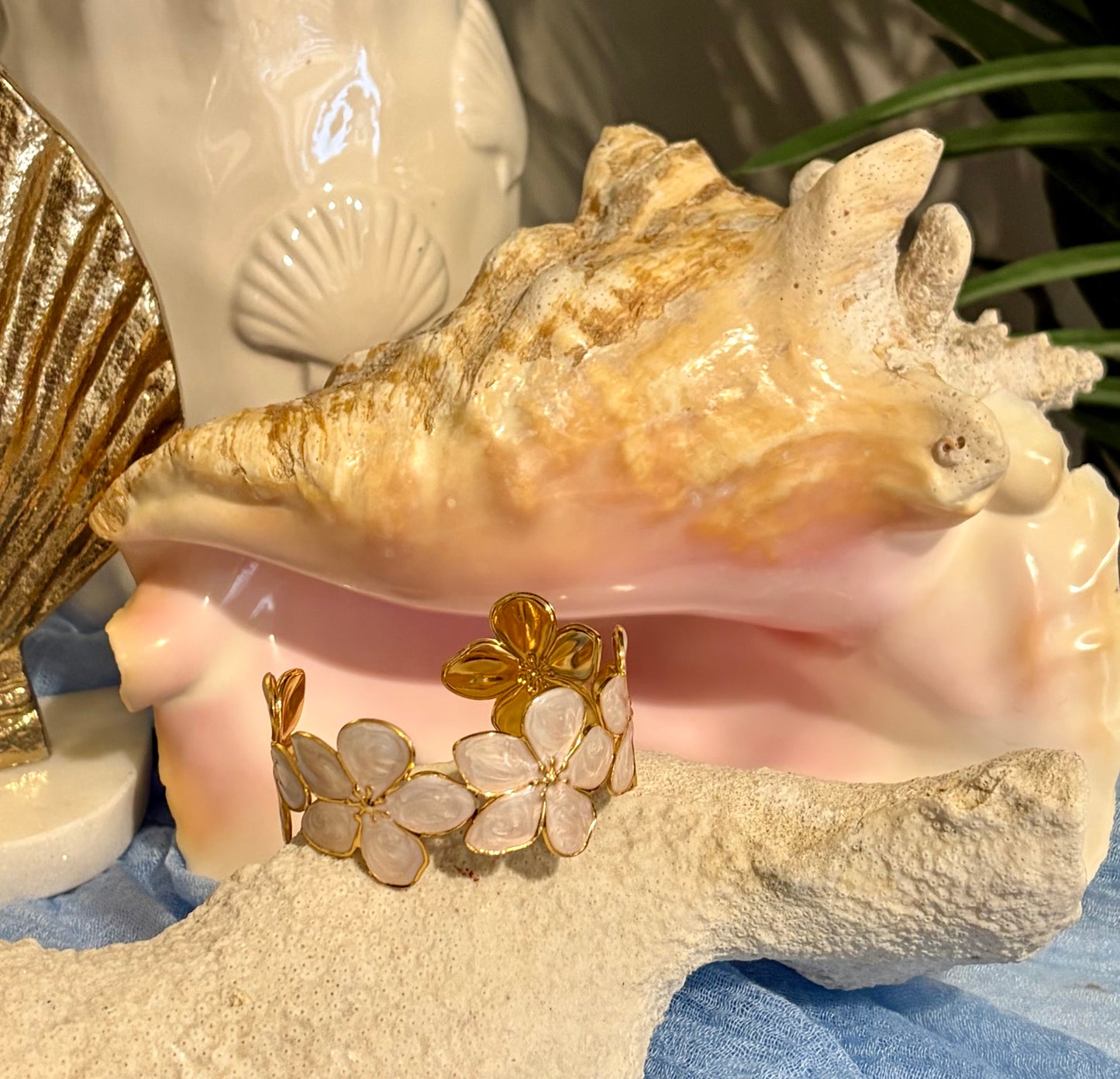 Tropical White Flower Cuff Bracelet