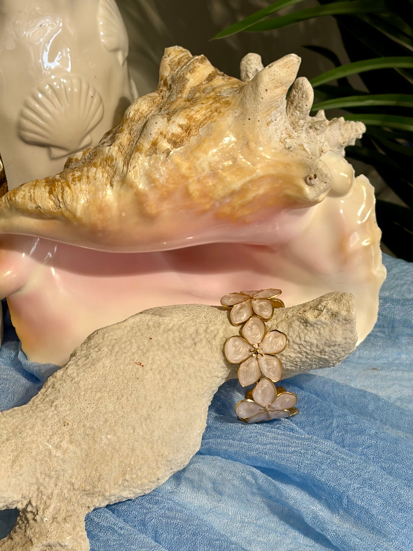 Tropical White Flower Cuff Bracelet