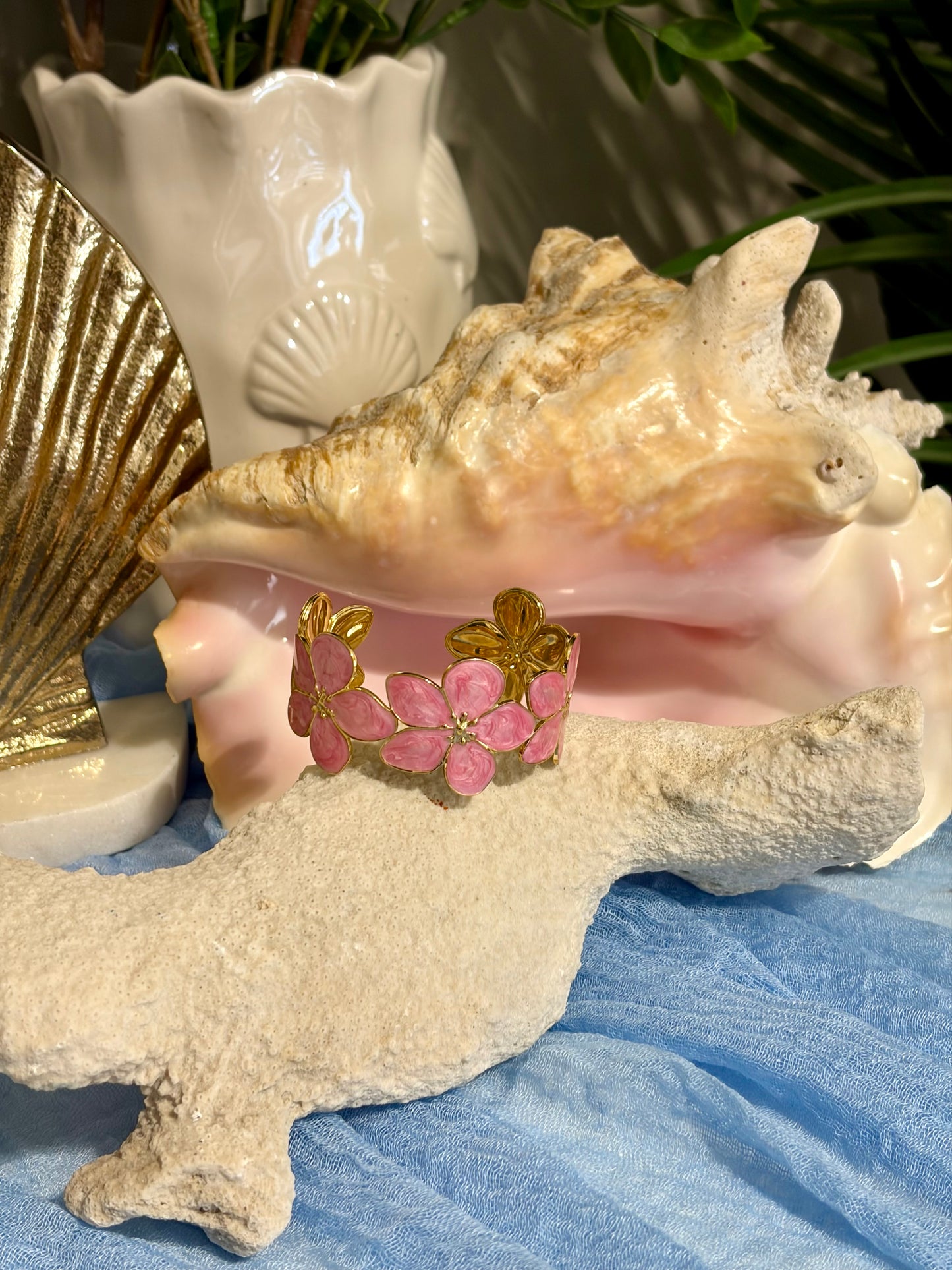 Tropical Pink Flower Cuff Bracelet