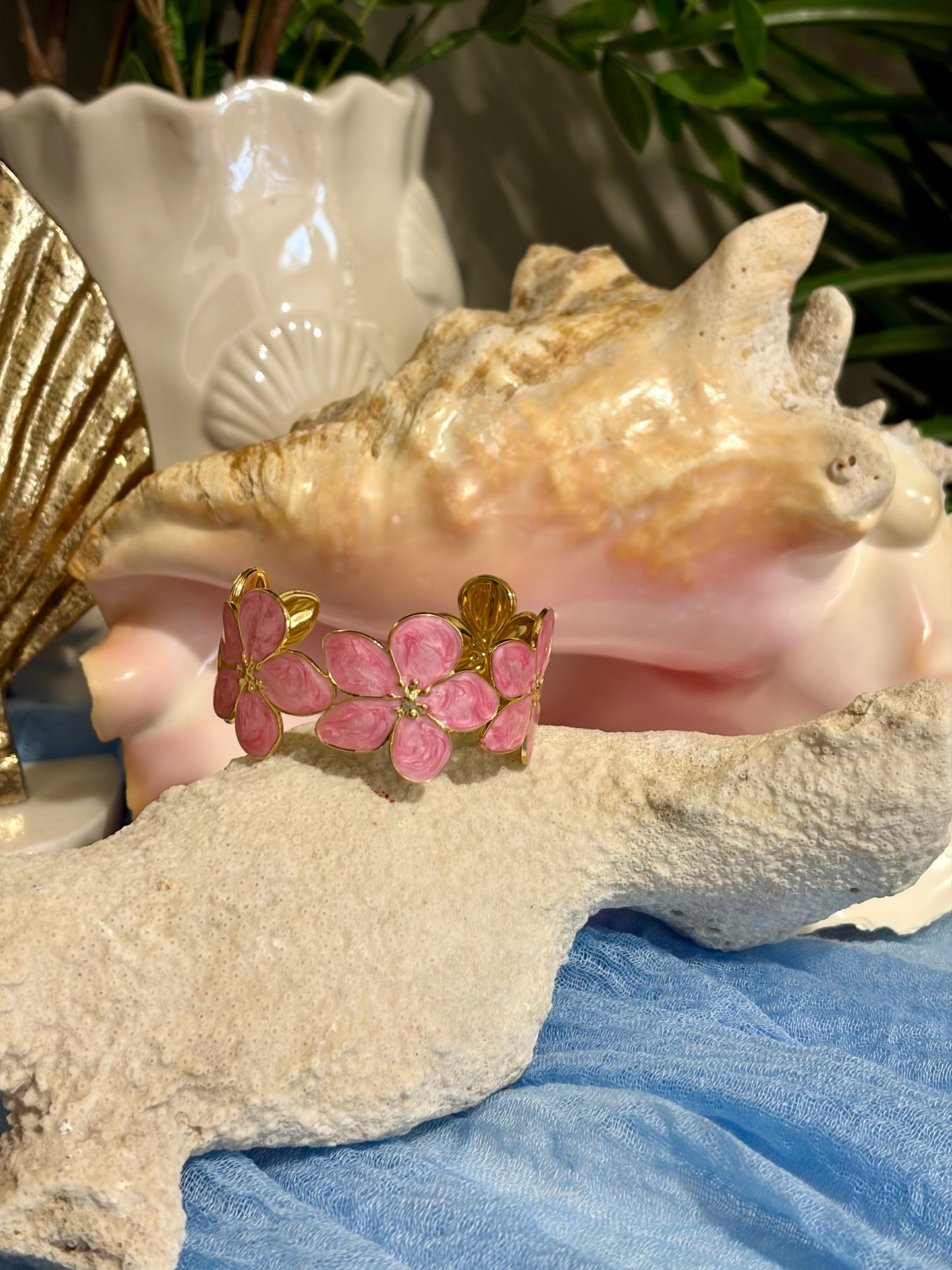 Tropical Pink Flower Cuff Bracelet
