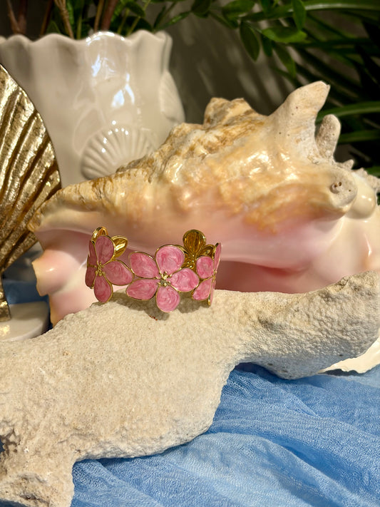 Tropical Pink Flower Cuff Bracelet
