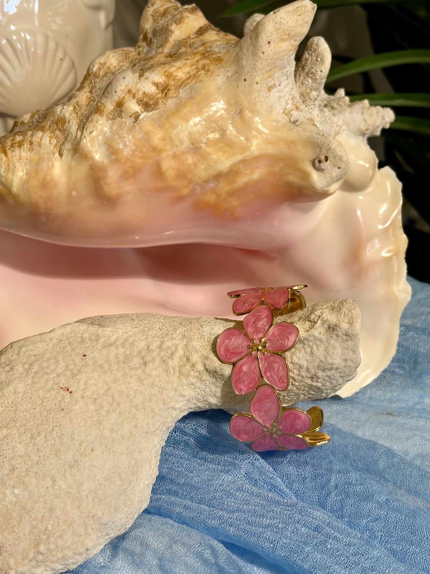 Tropical Pink Flower Cuff Bracelet