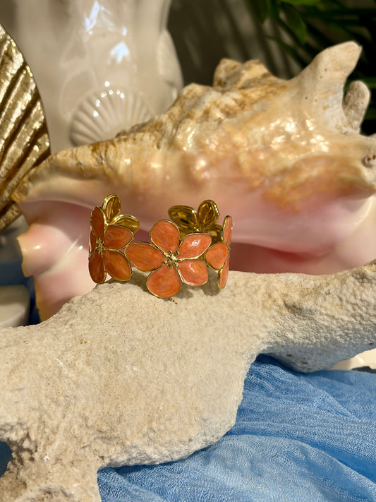 Tropical Coral Flower Cuff Bracelet