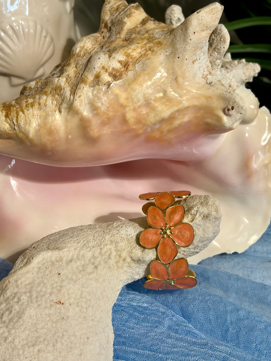 Tropical Coral Flower Cuff Bracelet