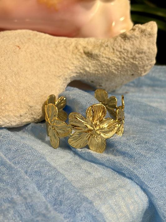 Tropical Gold Flower Cuff Bracelet