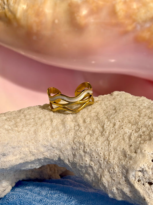 White Ocean Wave Ring