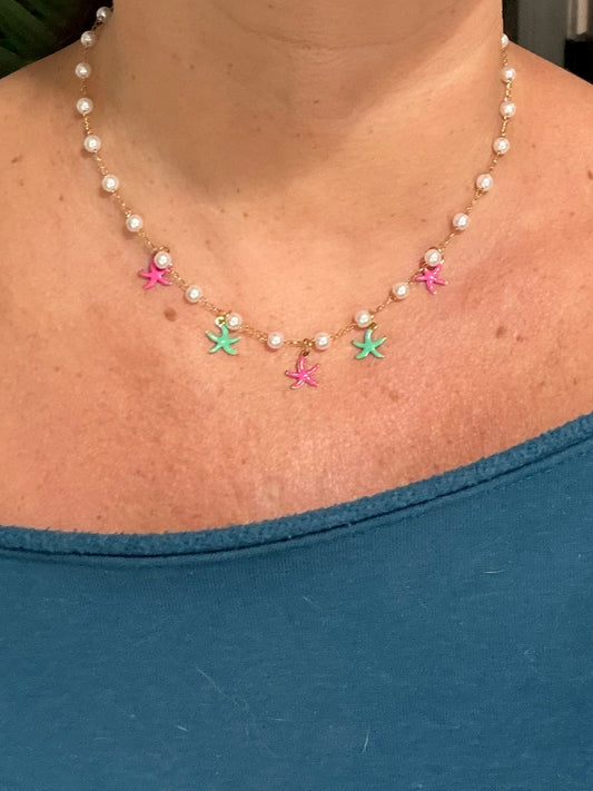 Starfish & Pearl Chain Necklace