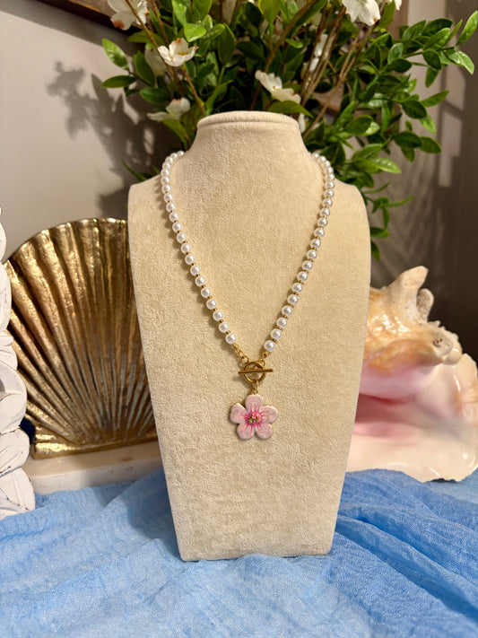 Pearl & Flower Toggle Necklace