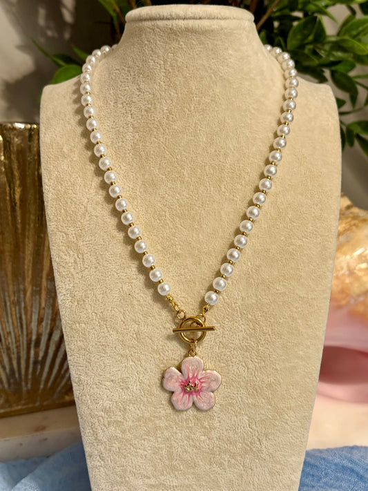 Pearl & Flower Toggle Necklace