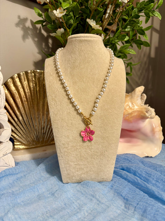 Pearl & Flower Toggle Necklace