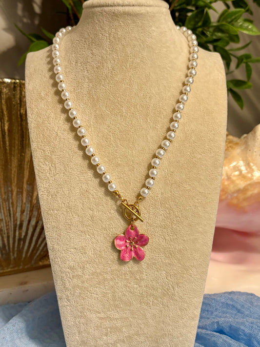 Pearl & Flower Toggle Necklace