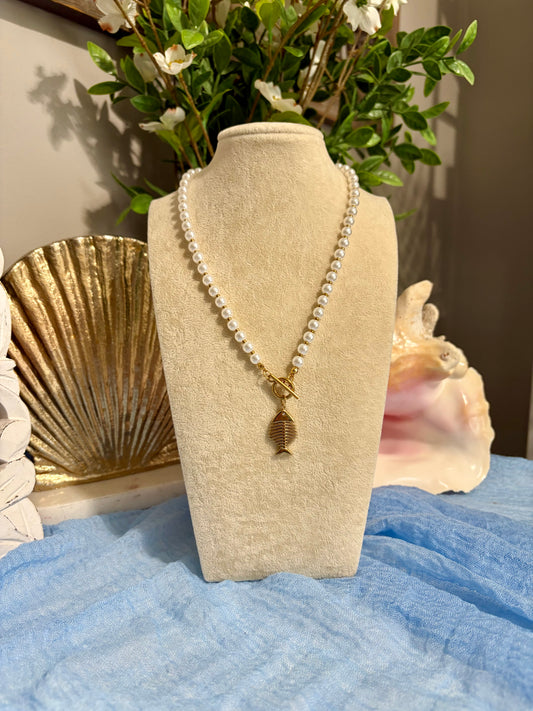 Pearl & Fish Toggle Necklace
