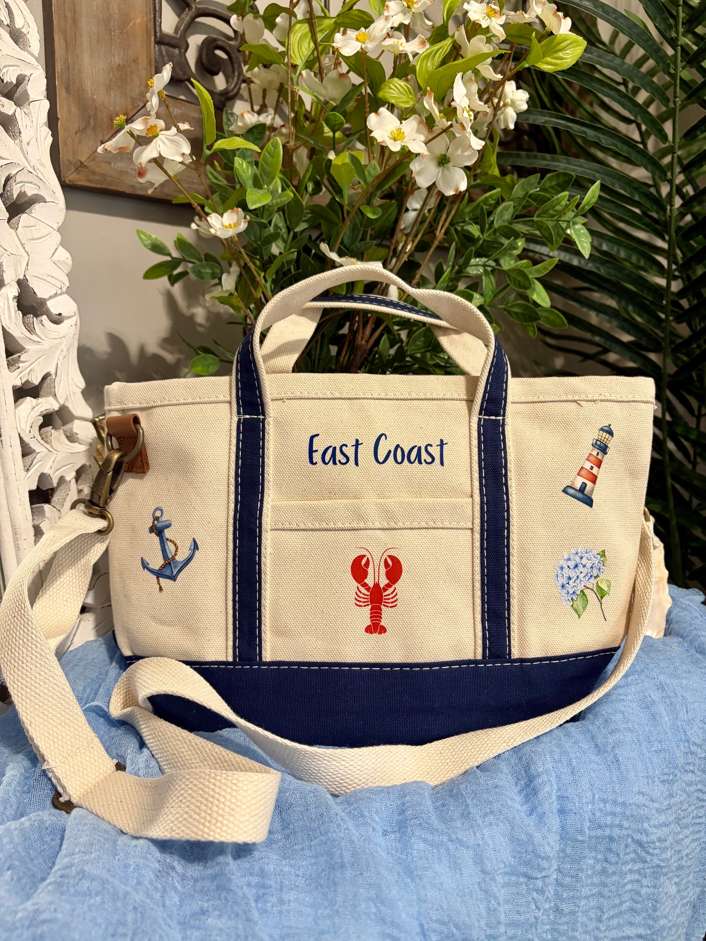 Custom Crossbody Mini Tote Bag (Natural/Navy)