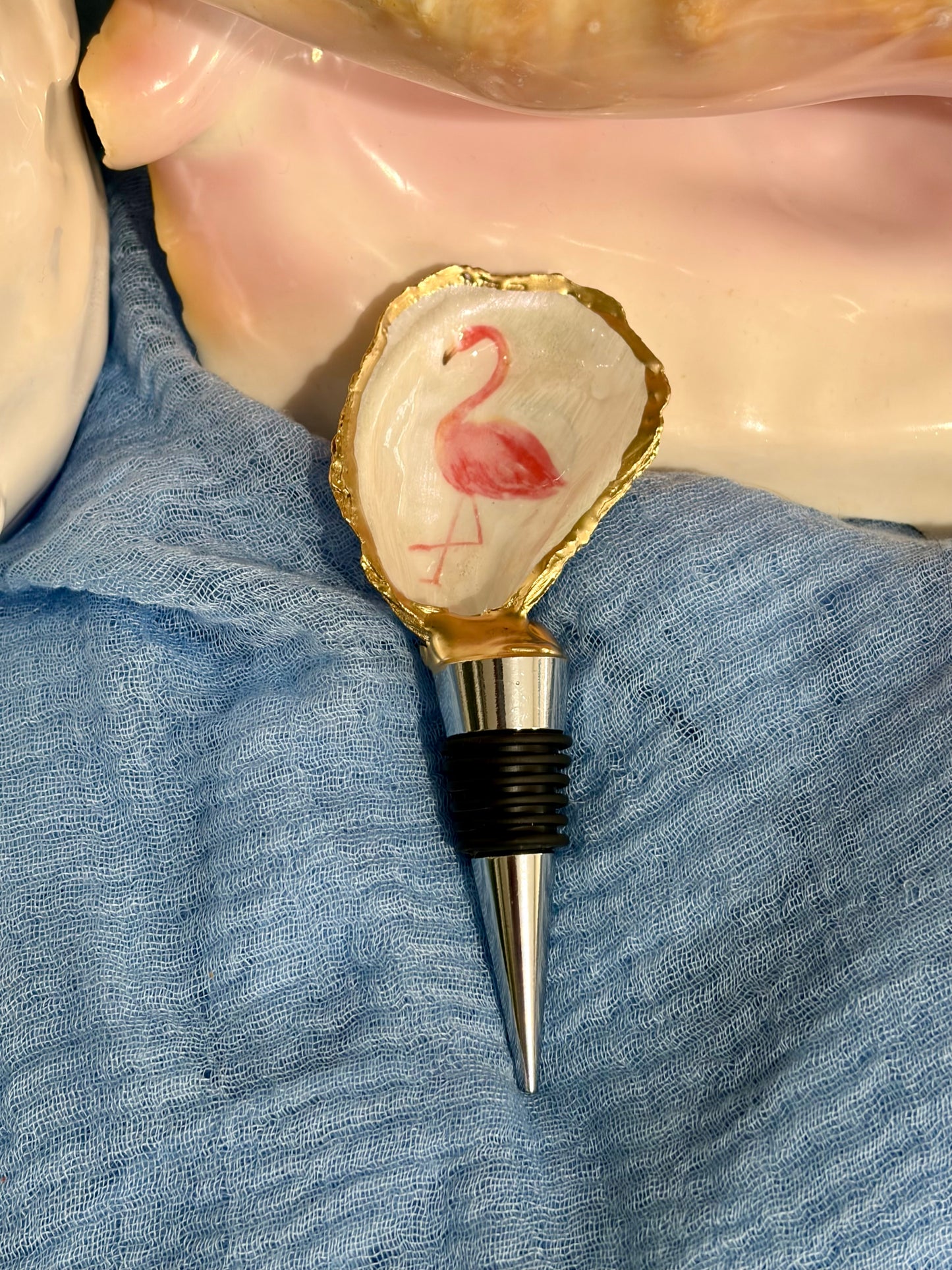 Flamingo Oyster Shell Wine Stopper