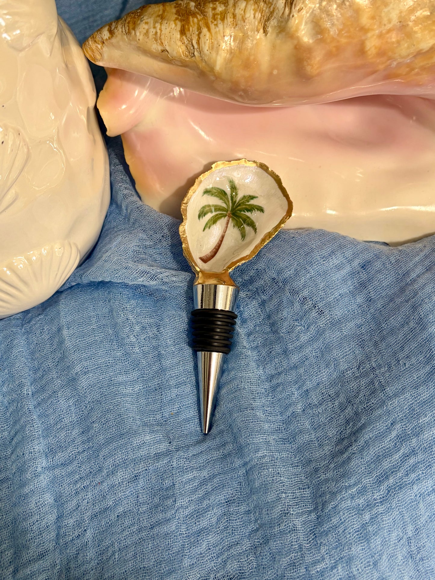Palm Tree Oyster Shell Wine Stopper