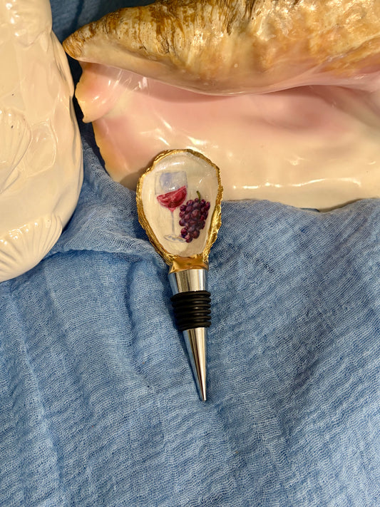 Wine Glass & Grapes Oyster Shell Wine Stopper
