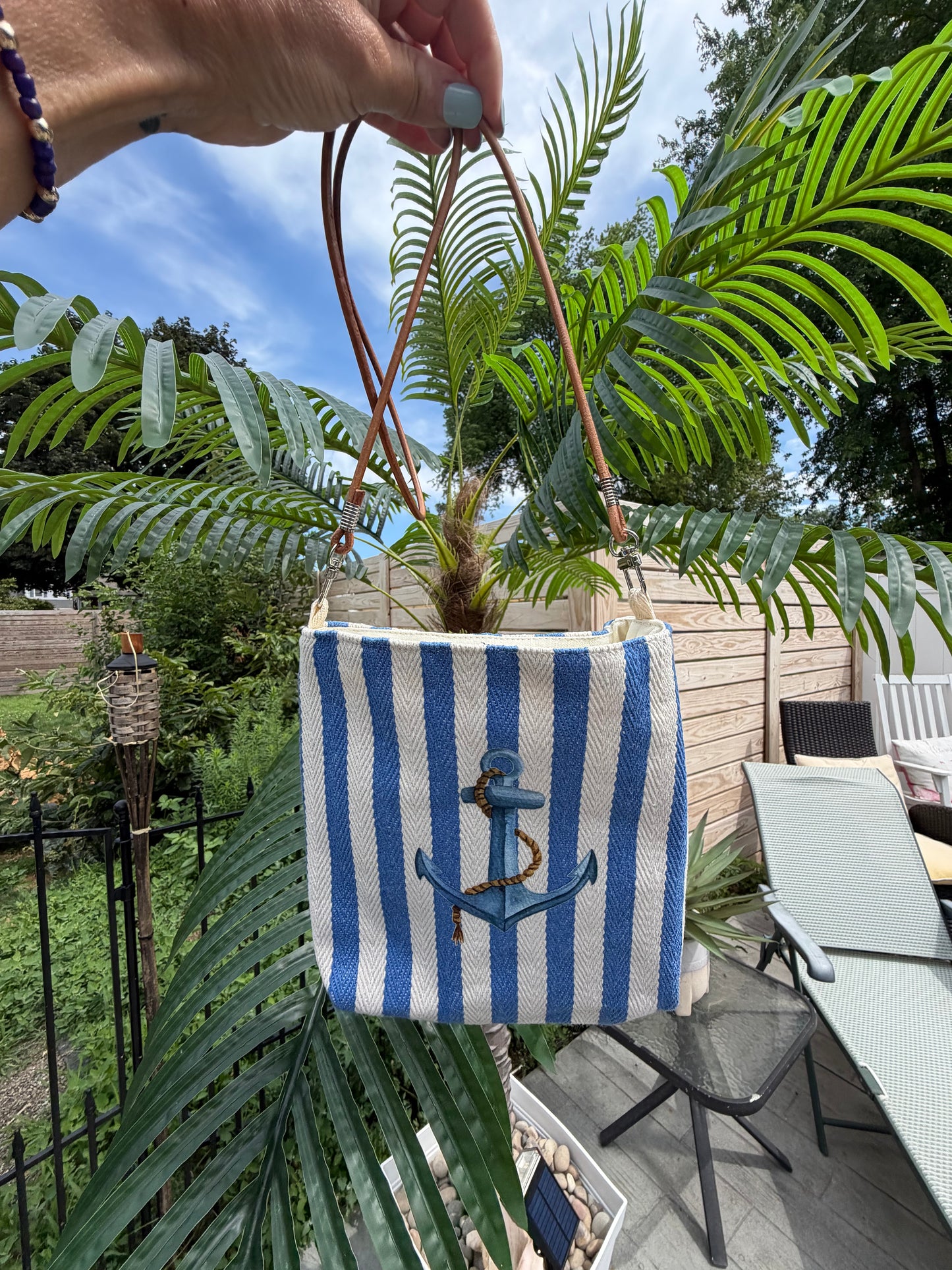 Blue Stripe Anchor Tote