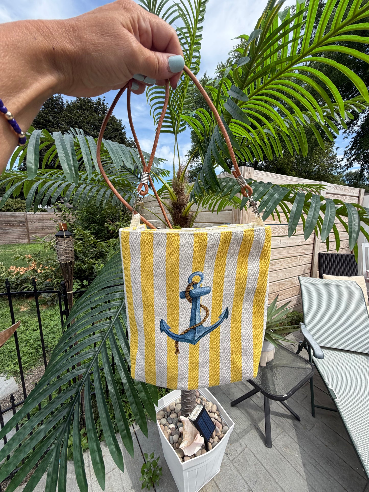 Yellow Stripe Anchor Tote